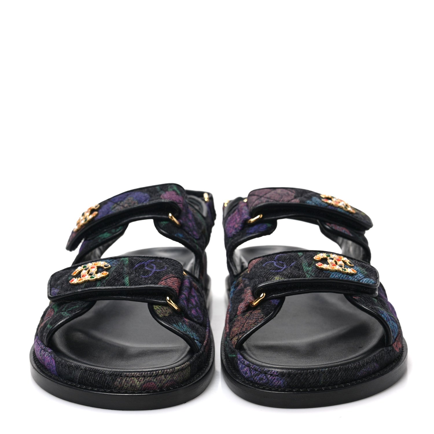 Chanel Denim Quilted Dad Sandals 38 Black Multicolor 2 of 9