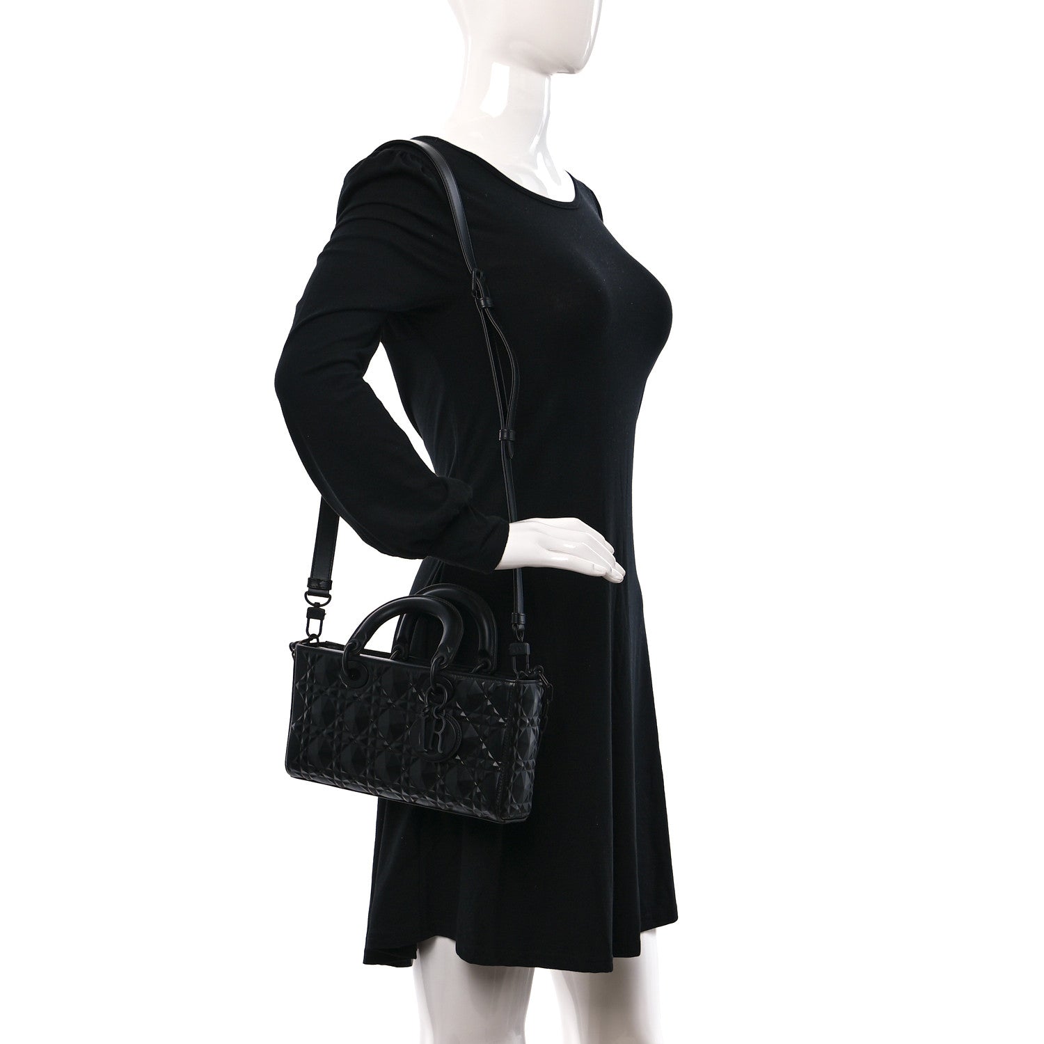 Christian Dior Calfskin Cannage Diamond Medium Lady D-Joy Black 2 of 11
