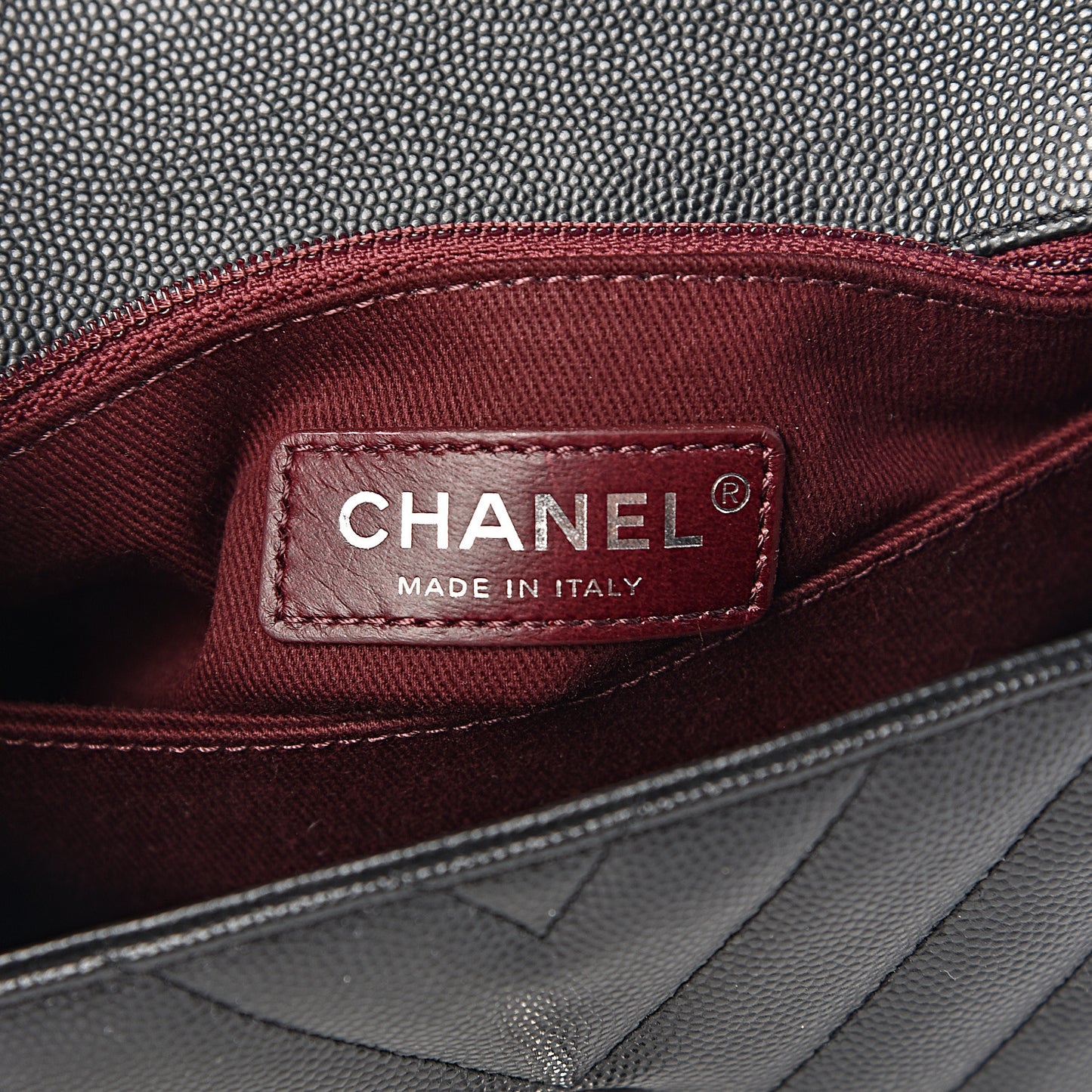 Caviar Chevron Quilted Mini Coco Handle Flap Black