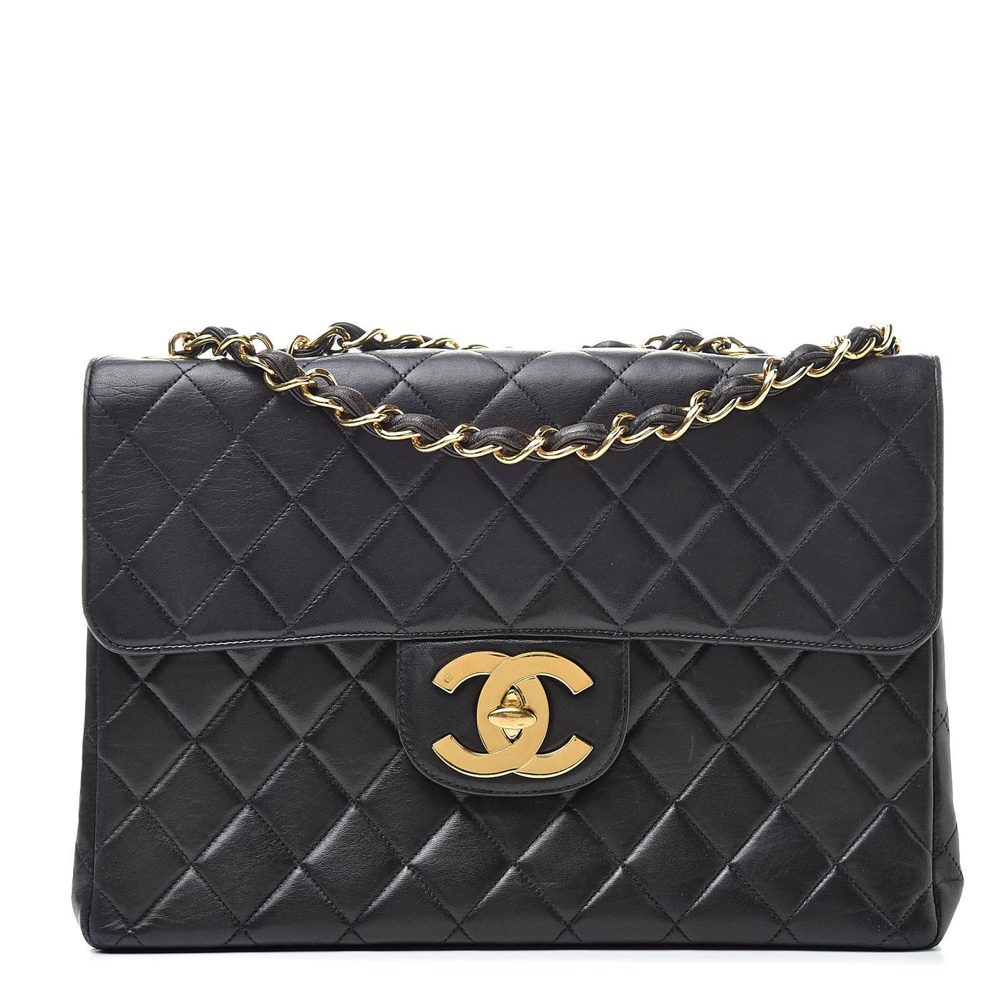 Lambskin Quilted XL Jumbo Single Flap Black