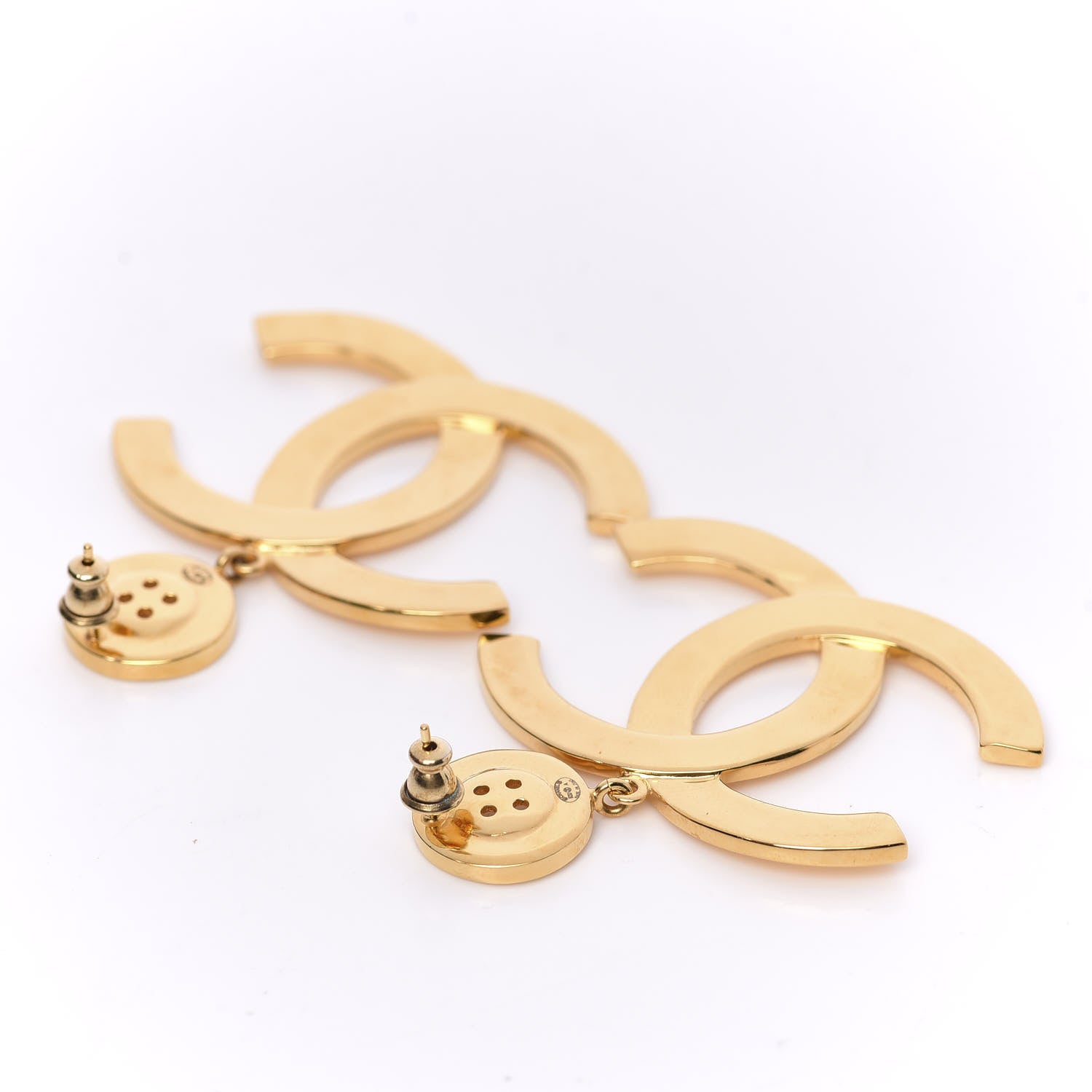 Chanel Metal Large Paris Button Earrings Gold 3 of 5