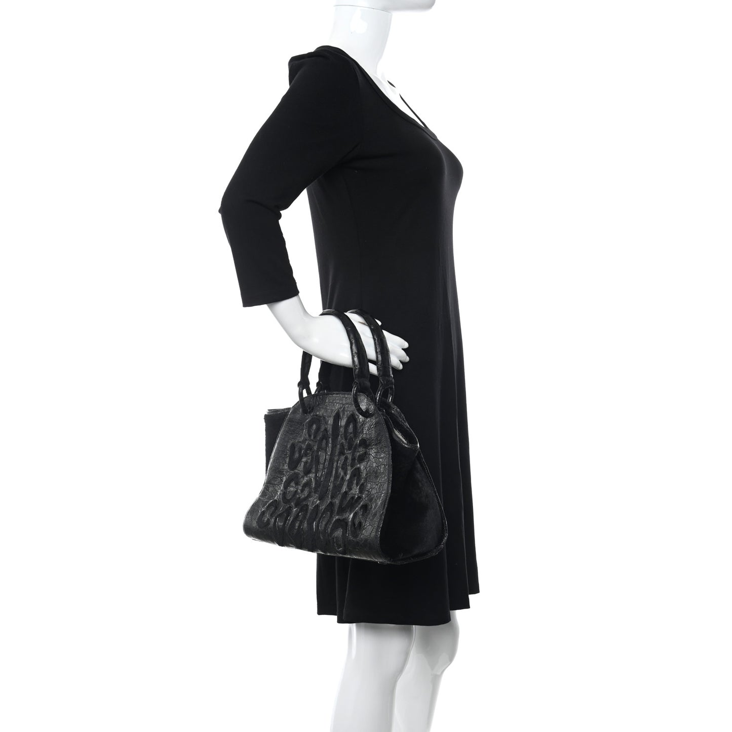 Crocodile Calf Hair Satchel Black