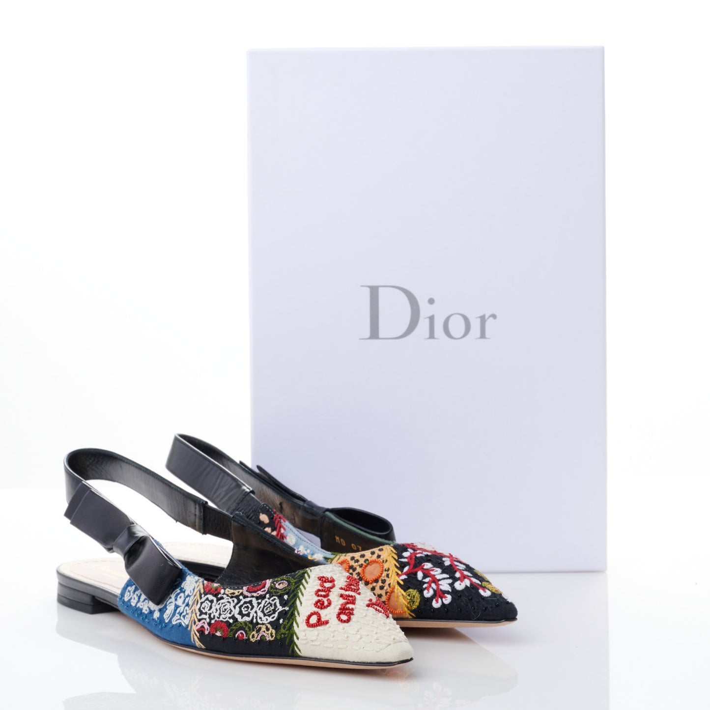 Patch Embroidered Sweet D Sling-Back Flats 38.5 Multicolor