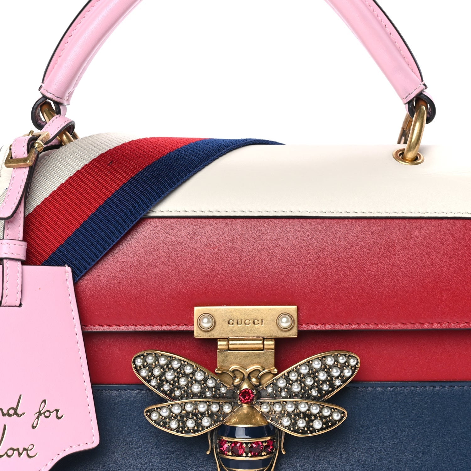 Gucci Calfskin Sylvie Web Small Queen Margaret Top Handle Bag Blue Agata Hibiscus Red Mystic White Sugar Pink 6 of 7