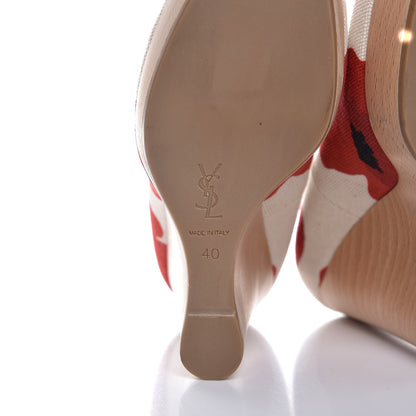 Saint Laurent Canvas Printed Maryna 105 Wedges 40 Blanc Poppy 6 of 12