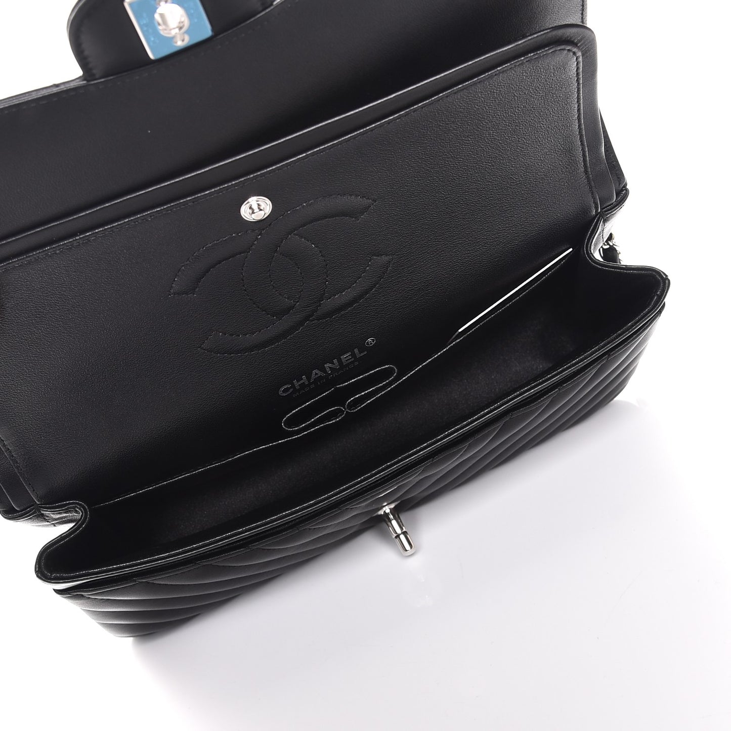 Lambskin Chevron Quilted Medium Double Flap Black