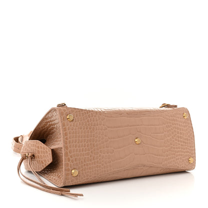 Balenciaga Shiny Supple Calfskin Crocodile Embossed Neo Classic Gold Hardware City Nude Beige 3 of 8