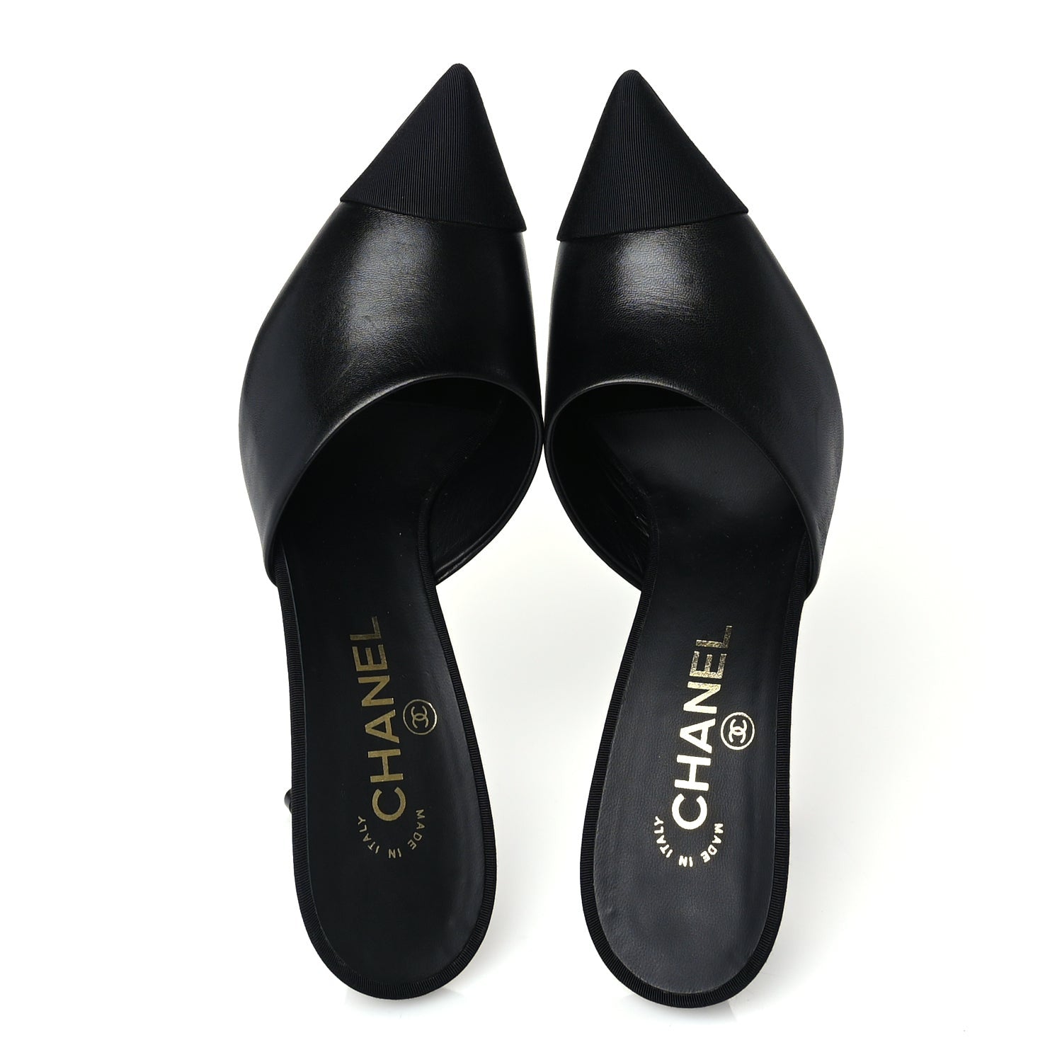 Chanel Goatskin Grosgrain Cap Toe Pearl Mule 39 Black 5 of 7