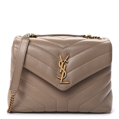 Saint Laurent Calfskin Y Quilted Monogram Small Loulou Chain Satchel Dark Beige 1 of 7