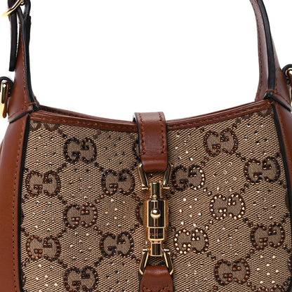 Gucci New Canvas Charisma Calfskin Crystal GG Monogram Mini Jackie 1961 Hobo Camel Ebony 6 of 7