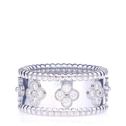 Van Cleef & Arpels 18K White Gold Diamond Medium Perlee Clover Band Ring 57 8 3 of 7