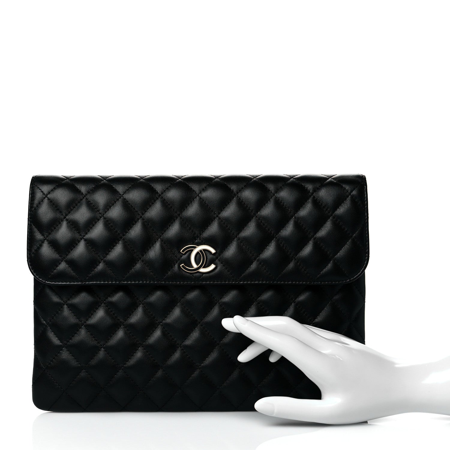 Chanel Lambskin Enamel Quilted Document Portfolio Holder Black 2 of 9