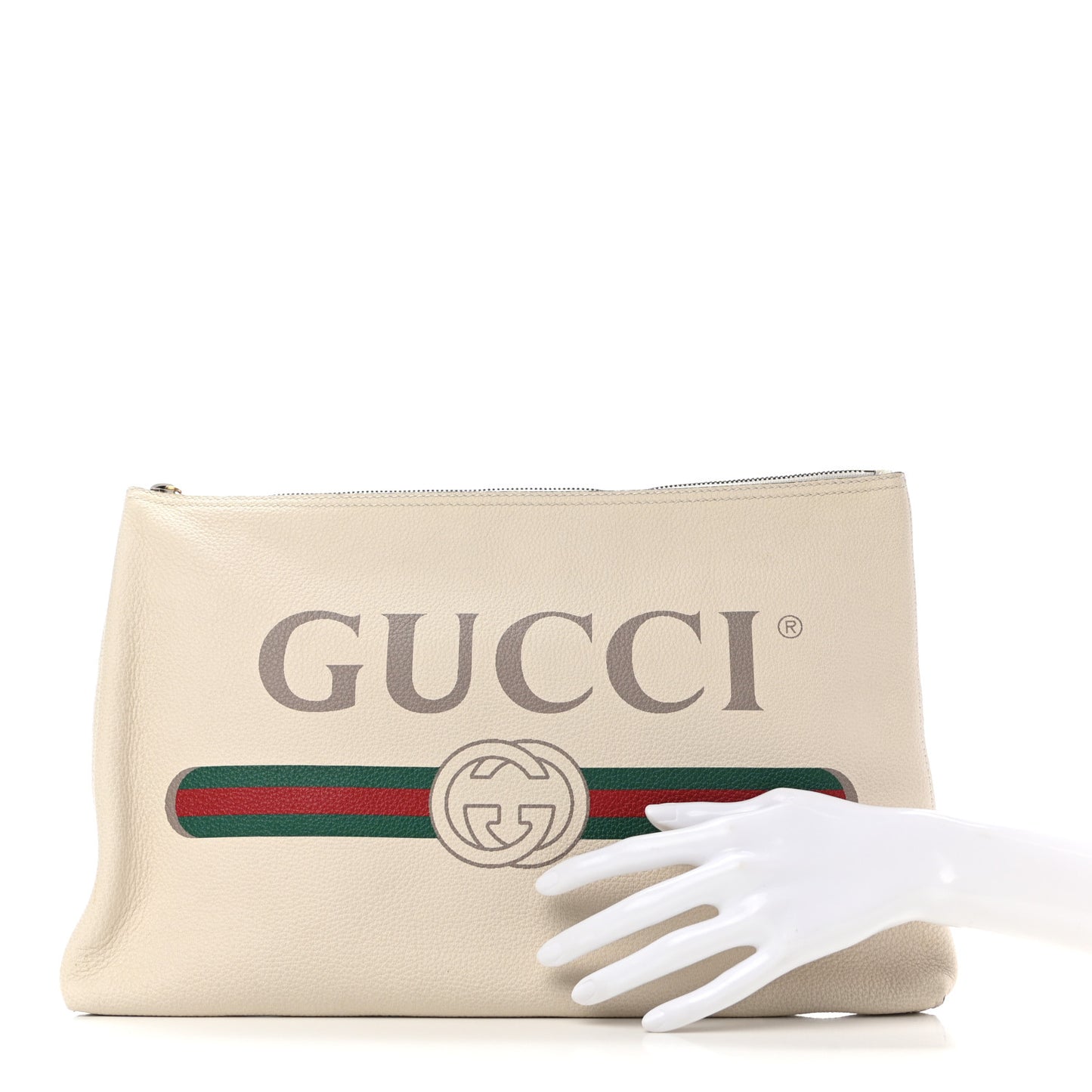Pebbled Calfskin Large Logo Portfolio Clutch Ivory