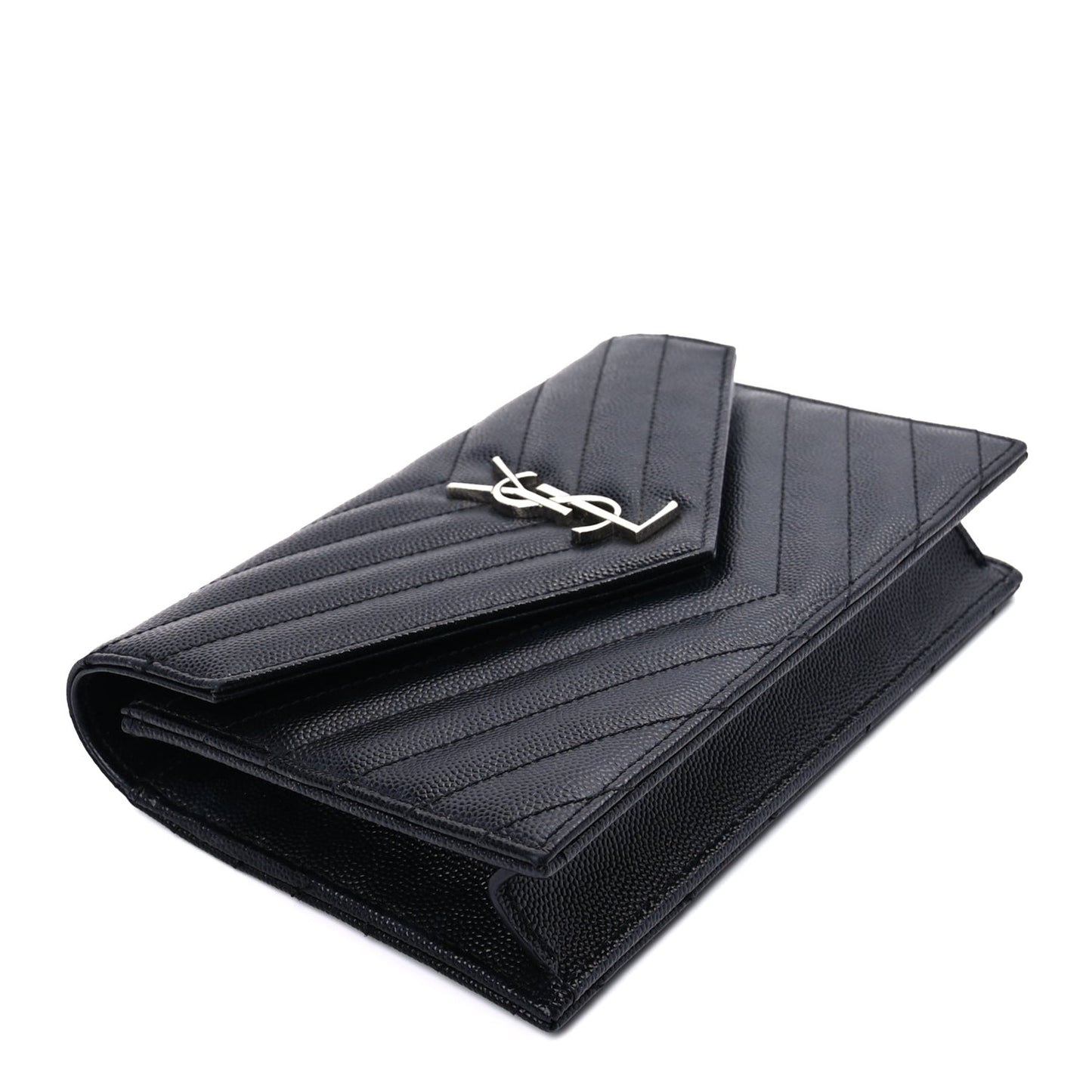 Grain De Poudre Matelasse Chevron Monogram Envelope Chain Wallet Black