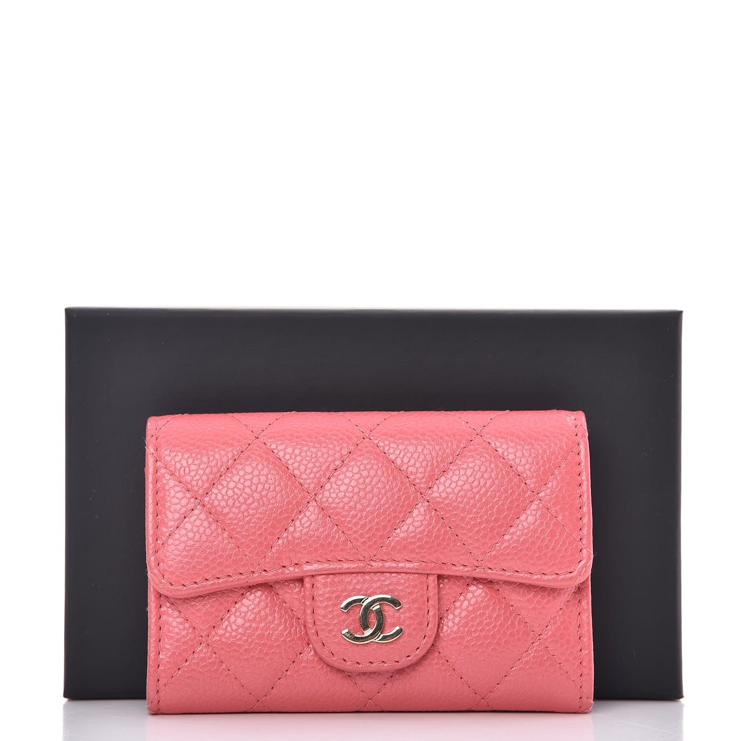 Caviar Quilted Flap Card Holder Pink