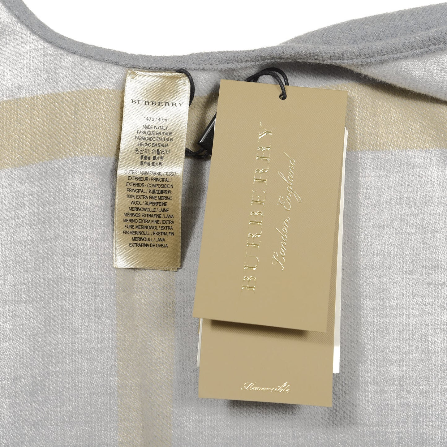 Wool Solid to Check Charlotte Cape Scarf Light Grey