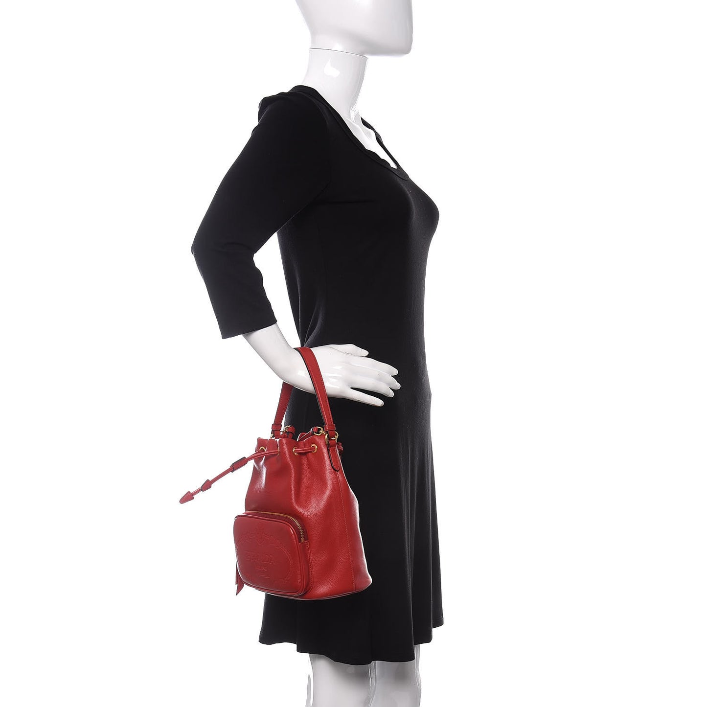 Glace Calfskin Embossed Secchiello Bucket Bag Fuoco