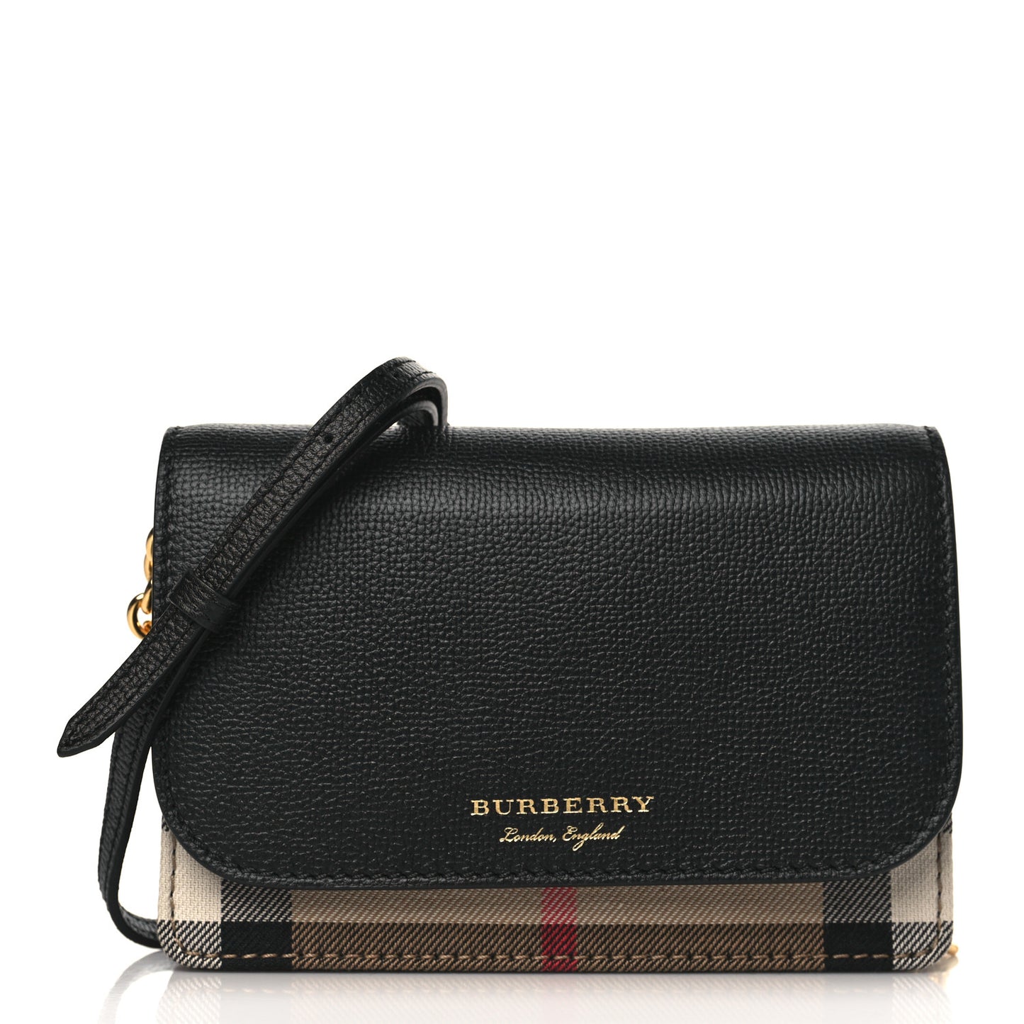 Grained Calfskin House Check Tartan Mix Hampshire Wallet On Chain Black