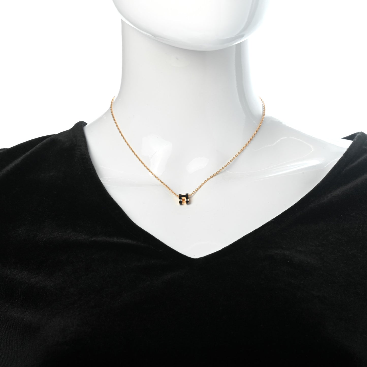 Lacquered Gold Mini Pop H Pendant Necklace Black