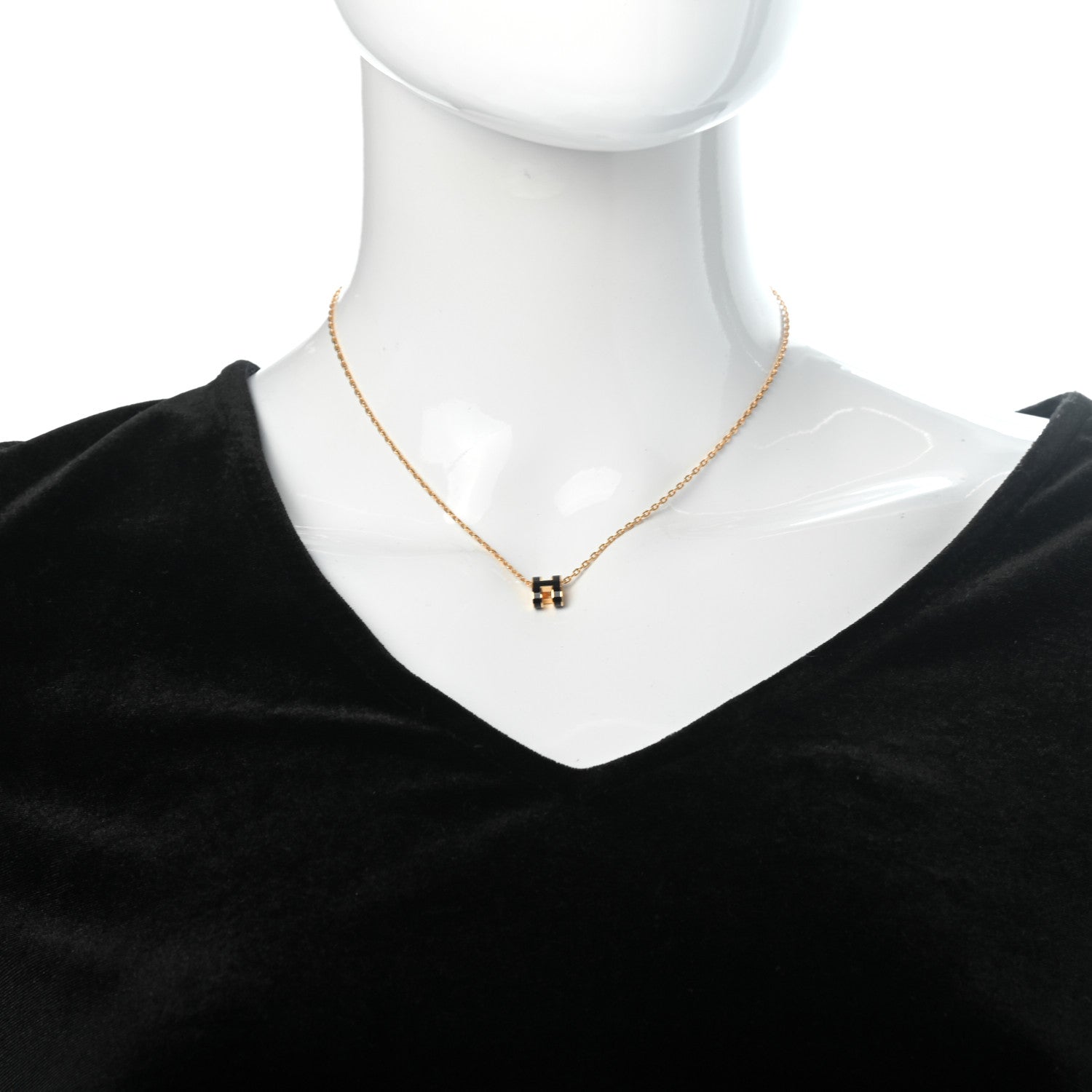 Hermes Lacquered Gold Mini Pop H Pendant Necklace Black 2 of 5