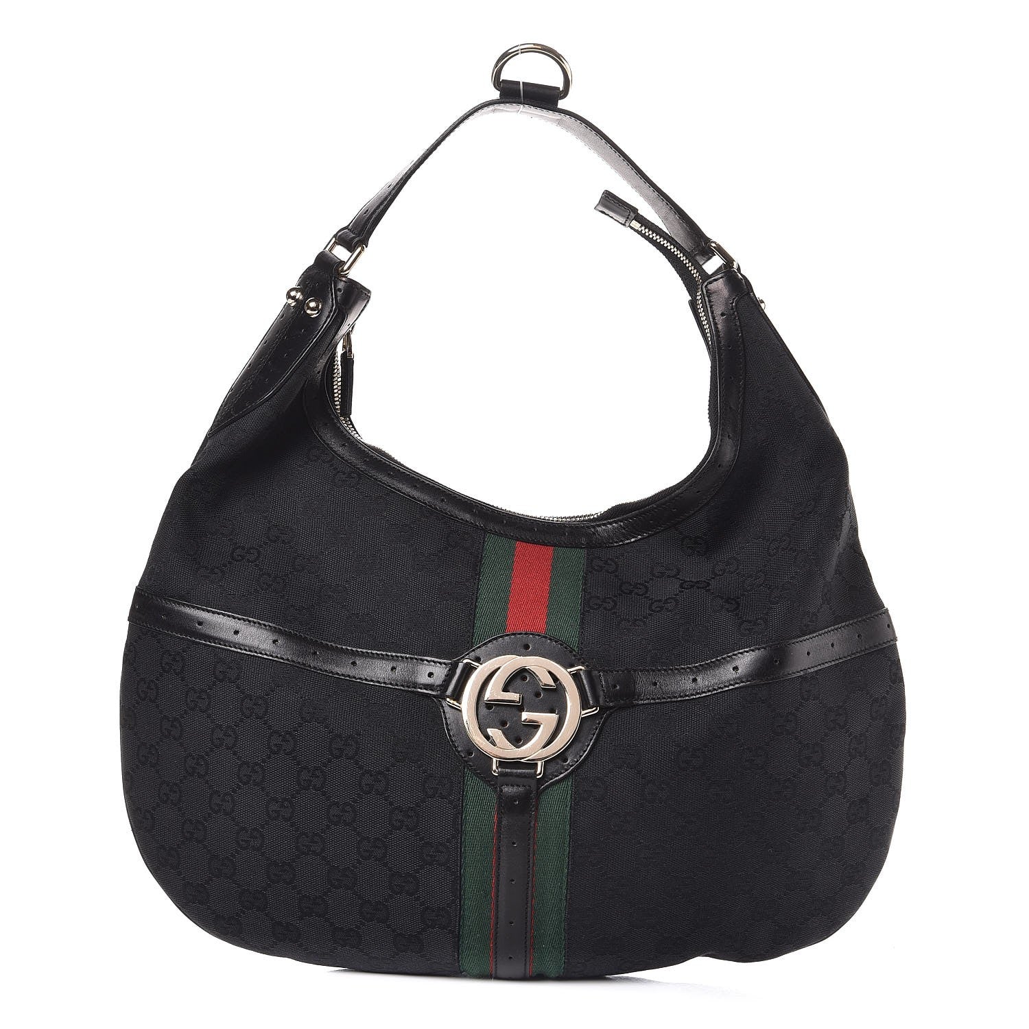 Gucci Monogram Web GG Reins Hobo Black 1 of 7