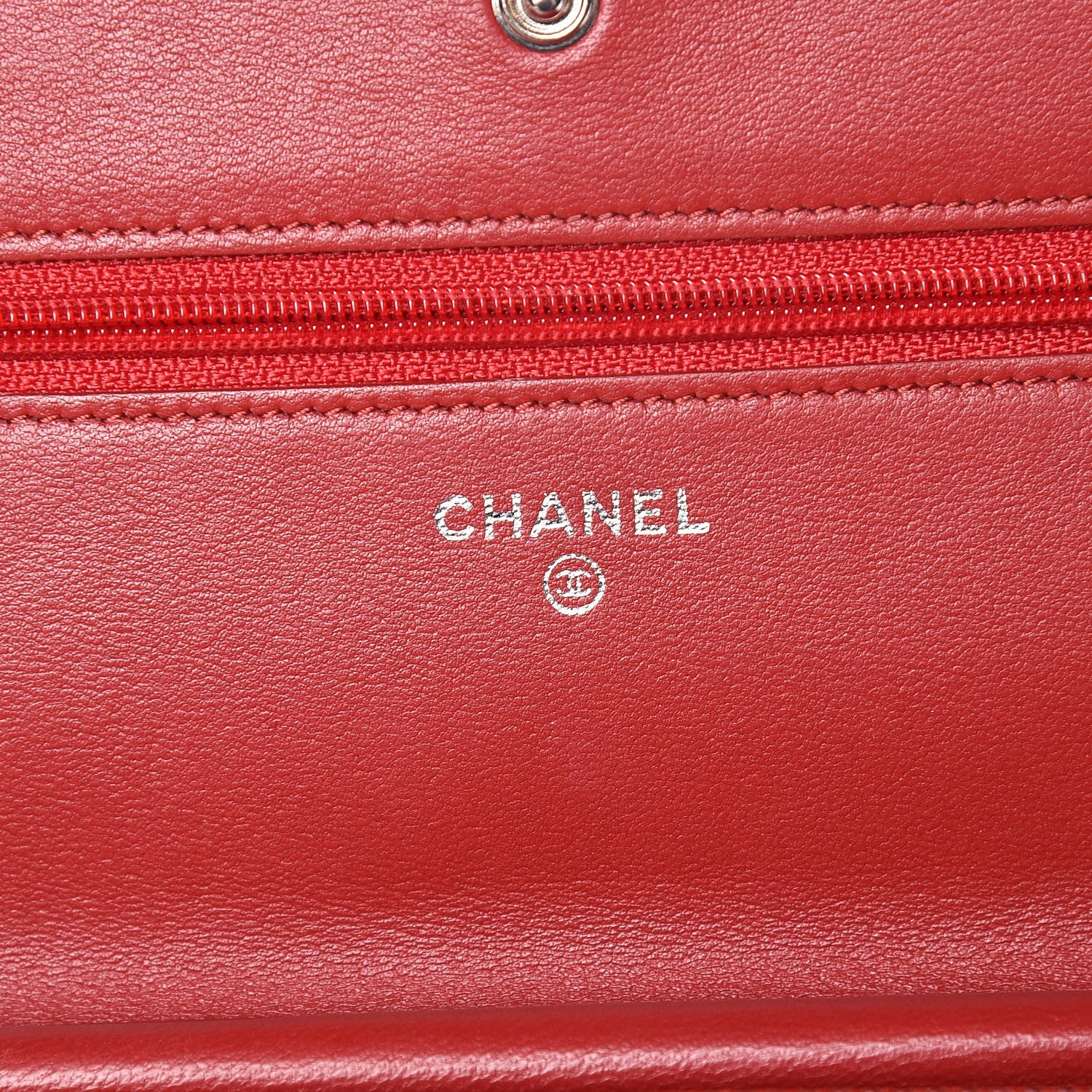 Chanel Lambskin Camellia Embossed Wallet On Chain WOC Red 6 of 10