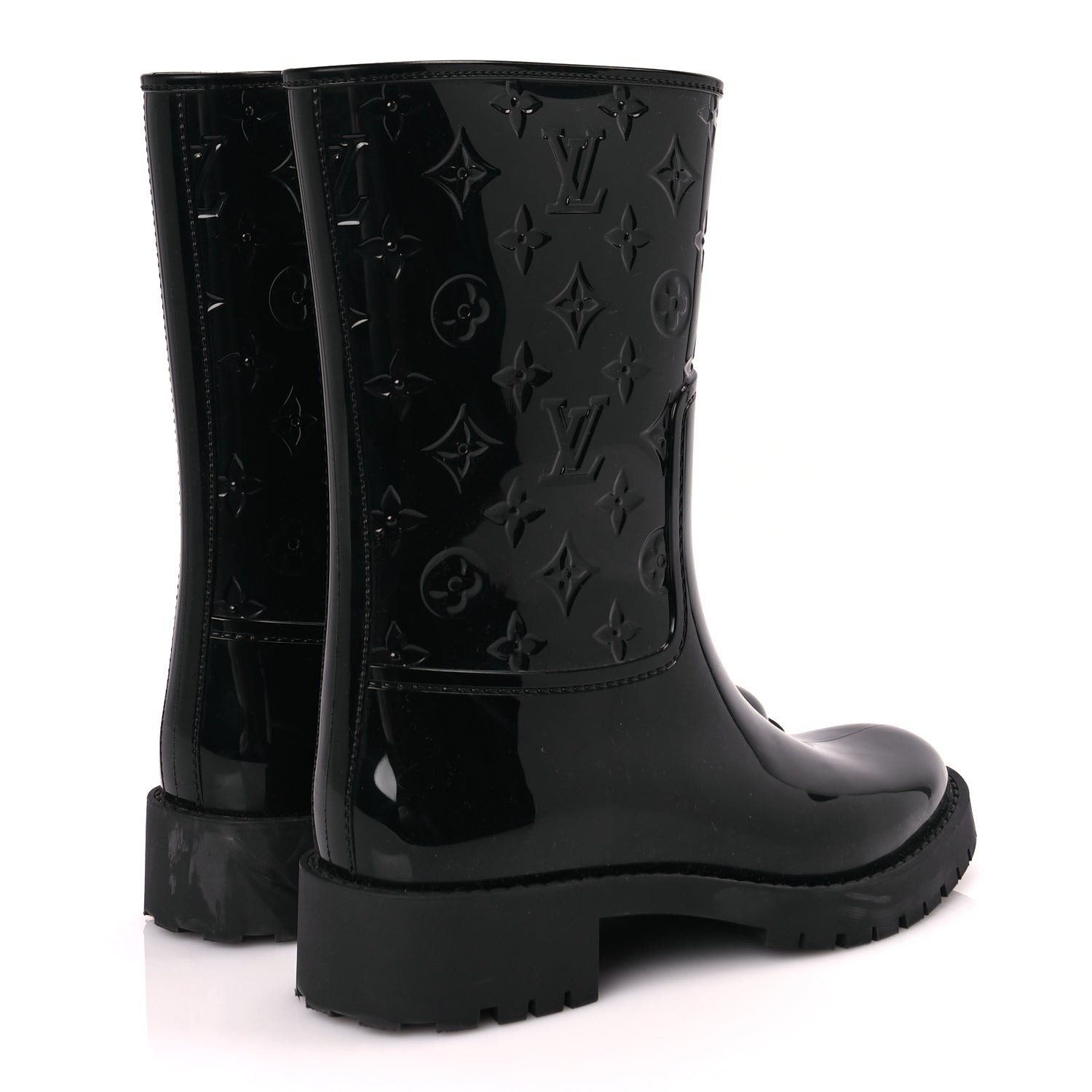 Louis Vuitton Rubber Embossed Monogram Drops Flat Half Boots 39 Black 4 of 7
