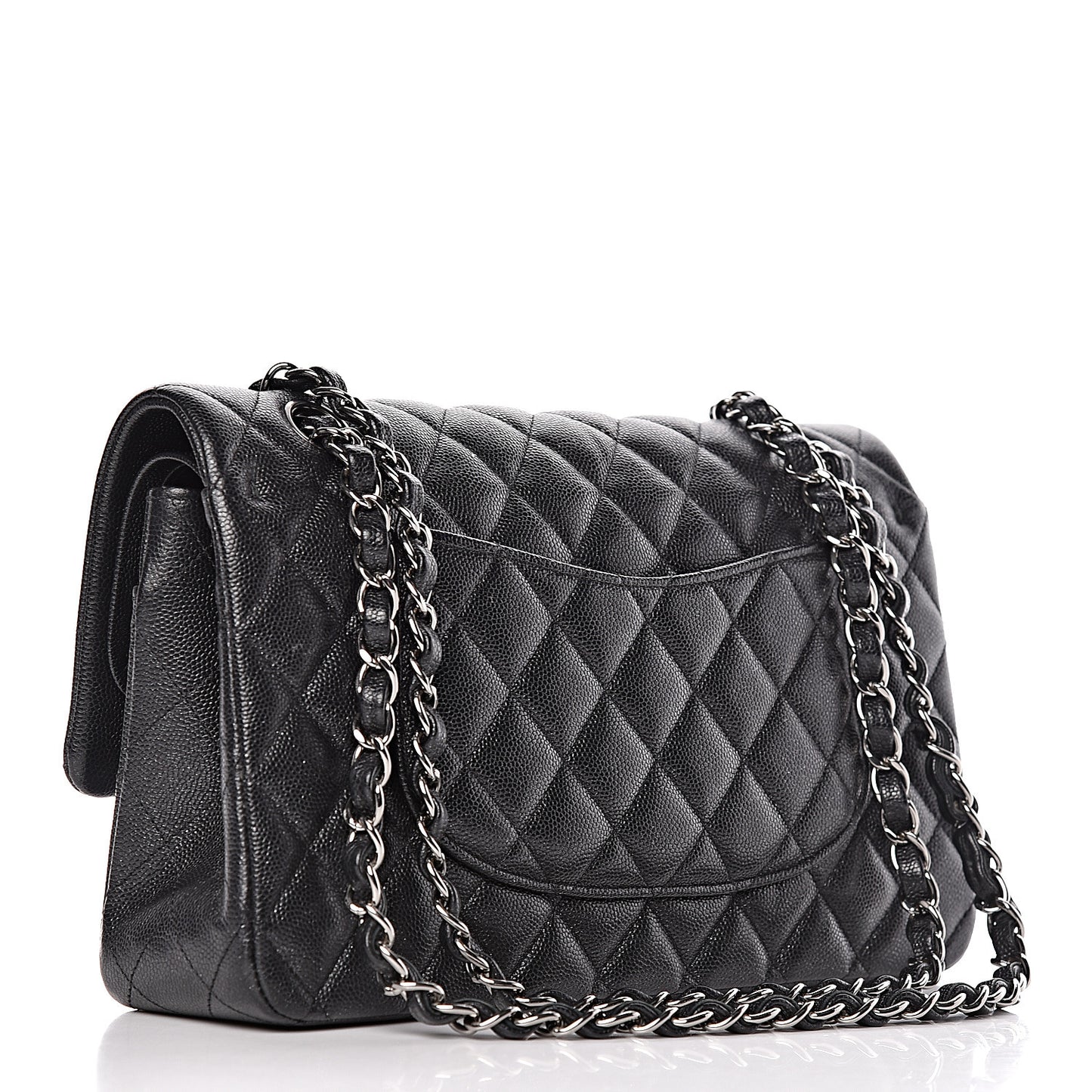 Iridescent Caviar Quilted Medium Double Flap Black