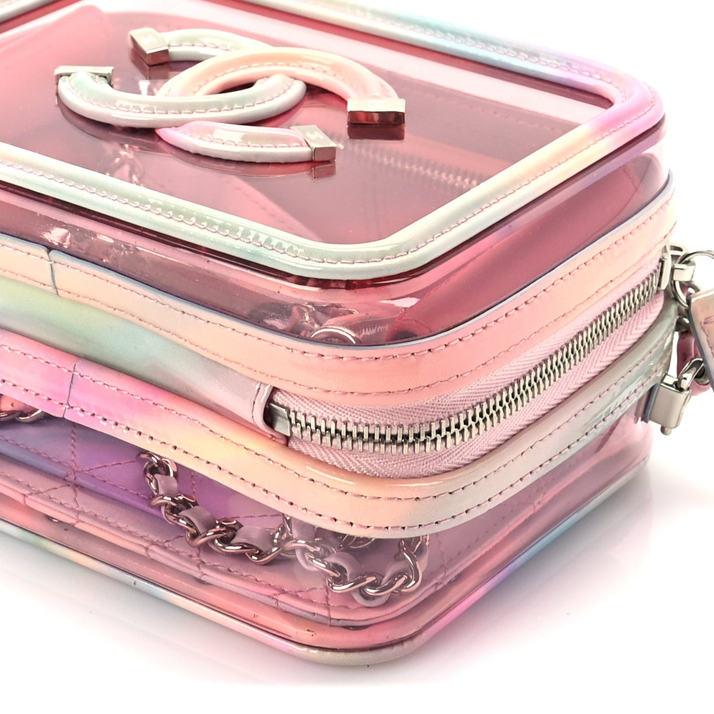 PVC Lambskin Filigree Small CC Filigree Vanity Case Pink Multicolor