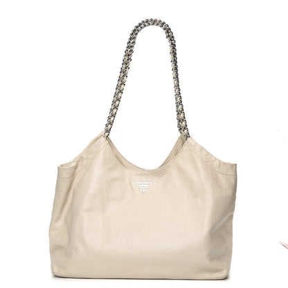 Prada Soft Calf Chain Tote Talco 2 of 20