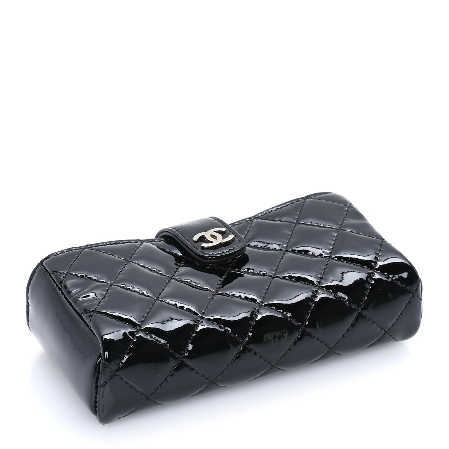 Chanel Patent Quilted Mini Phone Holder Clutch Black 3 of 7