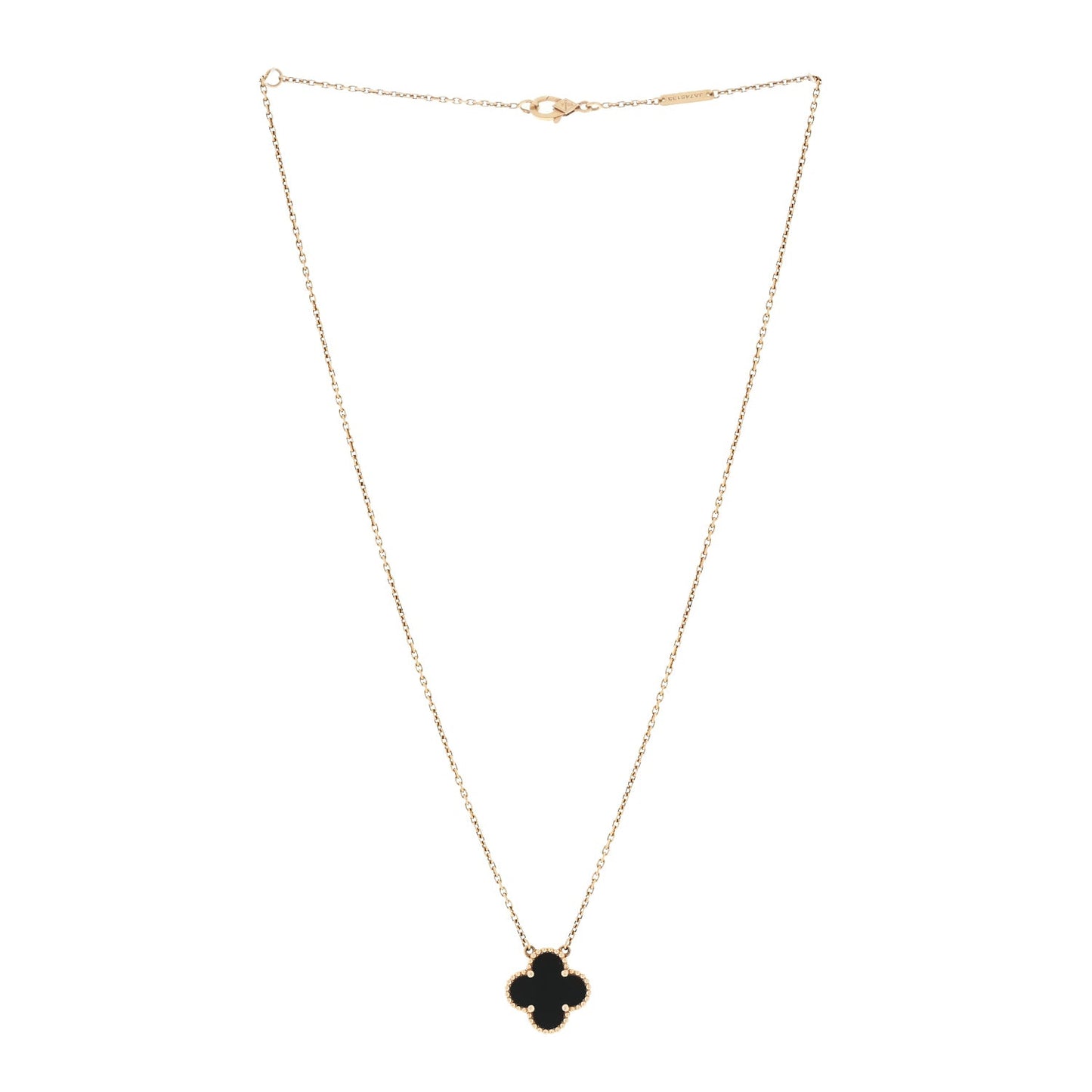 18K Yellow Gold Black Onyx Vintage Alhambra Pendant Necklace