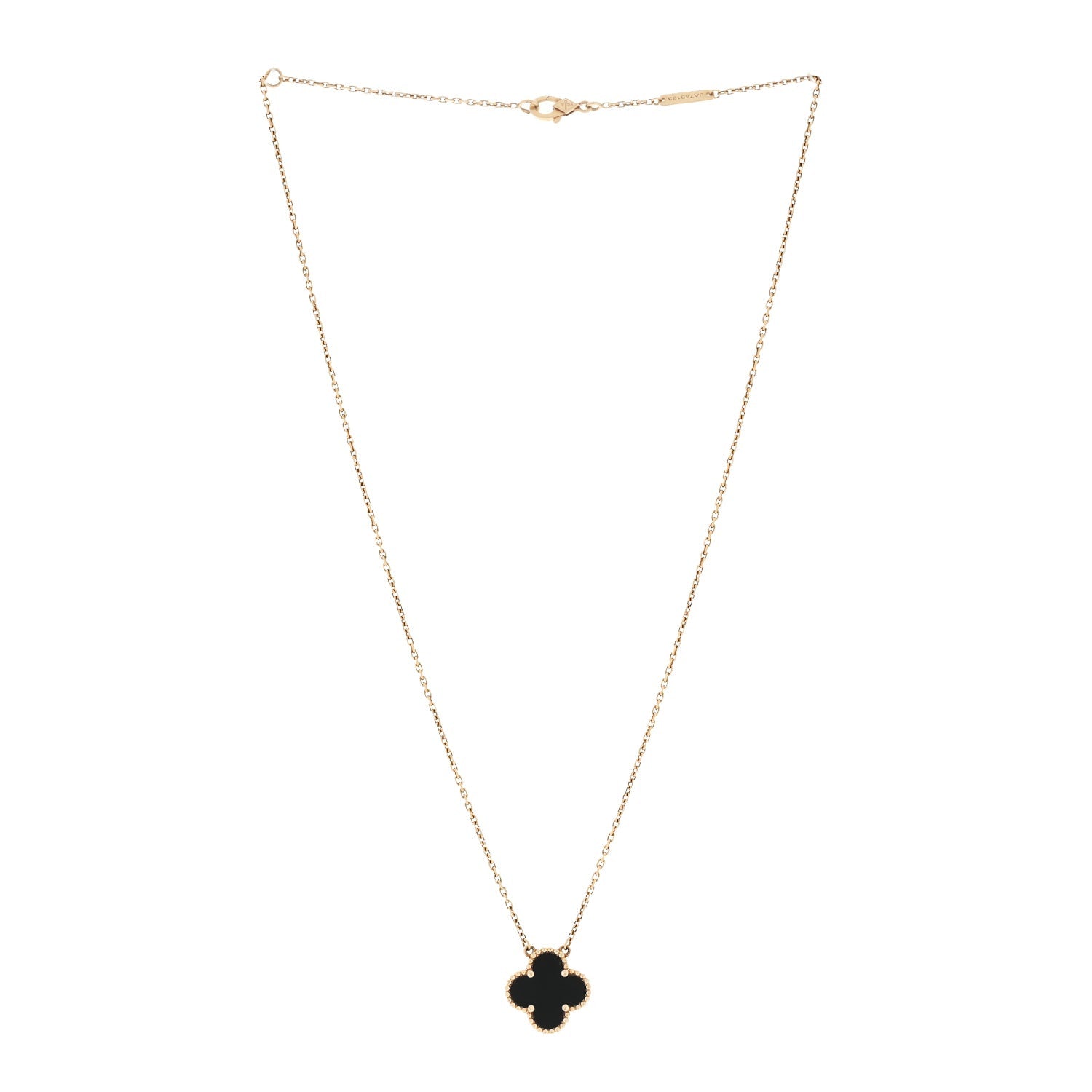 Van Cleef & Arpels 18K Yellow Gold Black Onyx Vintage Alhambra Pendant Necklace 2 of 6