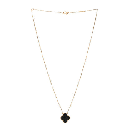 Van Cleef & Arpels 18K Yellow Gold Black Onyx Vintage Alhambra Pendant Necklace 2 of 6