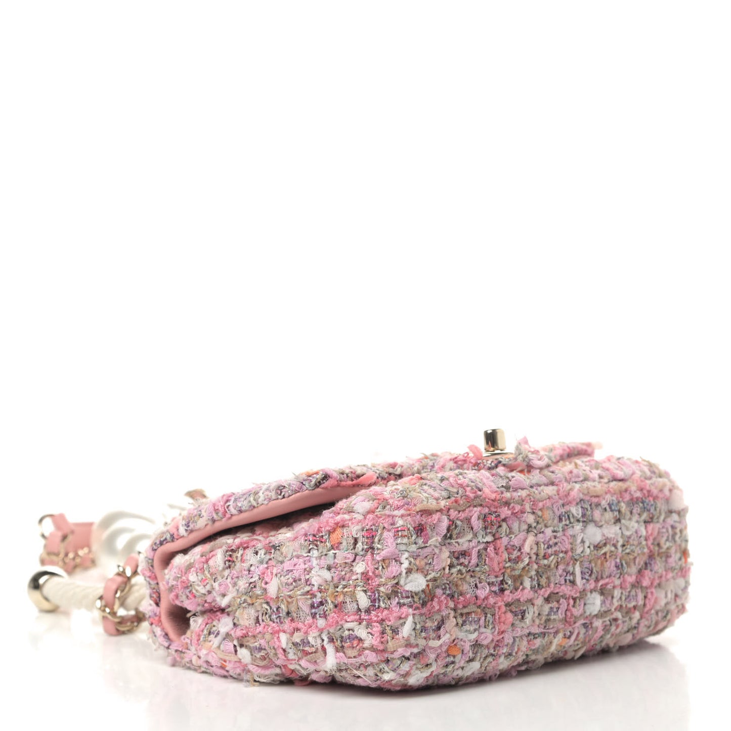 Tweed Mini Pearl Handle Flap Pink Beige Orange Ecru