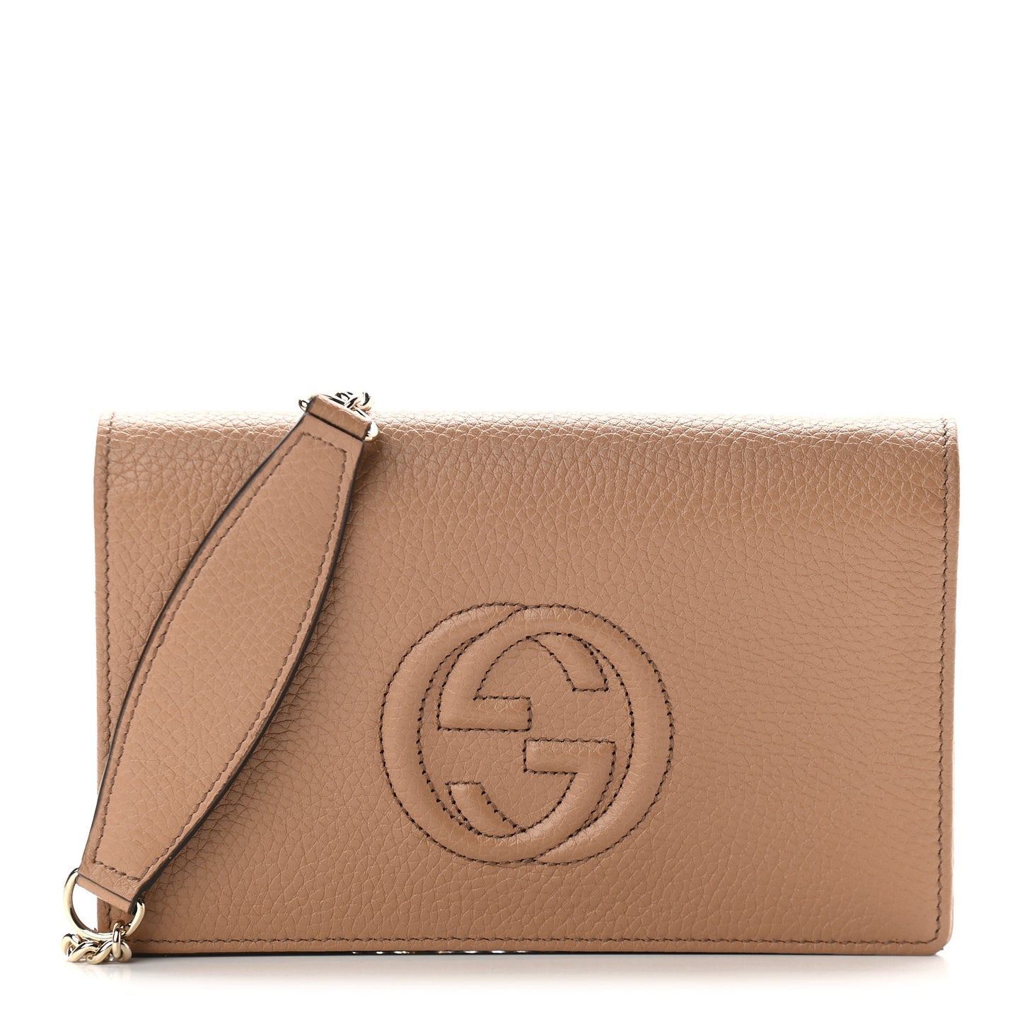 Pebbled Calfskin Soho Wallet on Chain Camelia