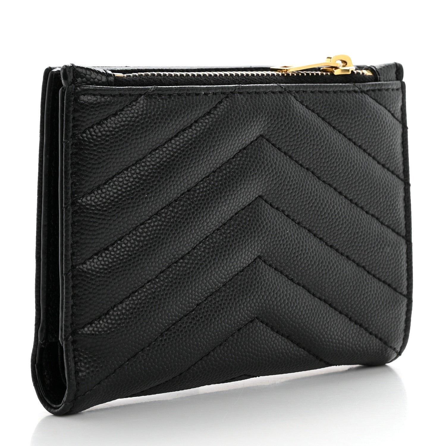 Saint Laurent Grain De Poudre Matelasse Chevron Monogram Zipped Two-Part Wallet Black 3 of 10