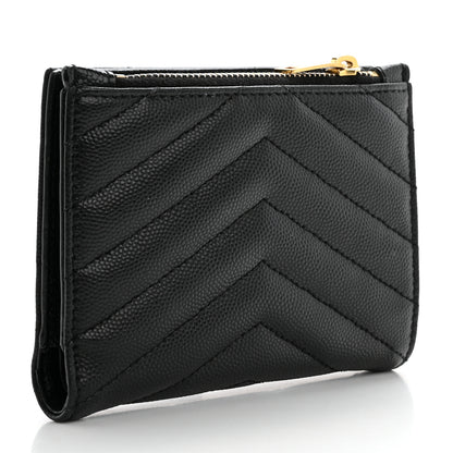 Saint Laurent Grain De Poudre Matelasse Chevron Monogram Zipped Two-Part Wallet Black 3 of 10