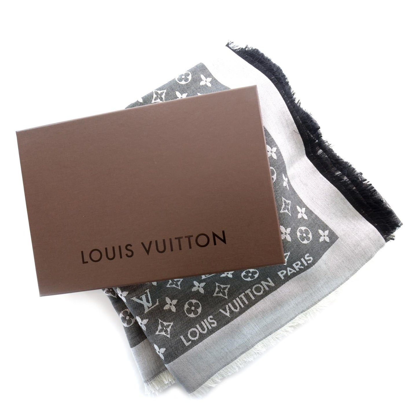 Silk Wool Monogram Denim Shawl Black