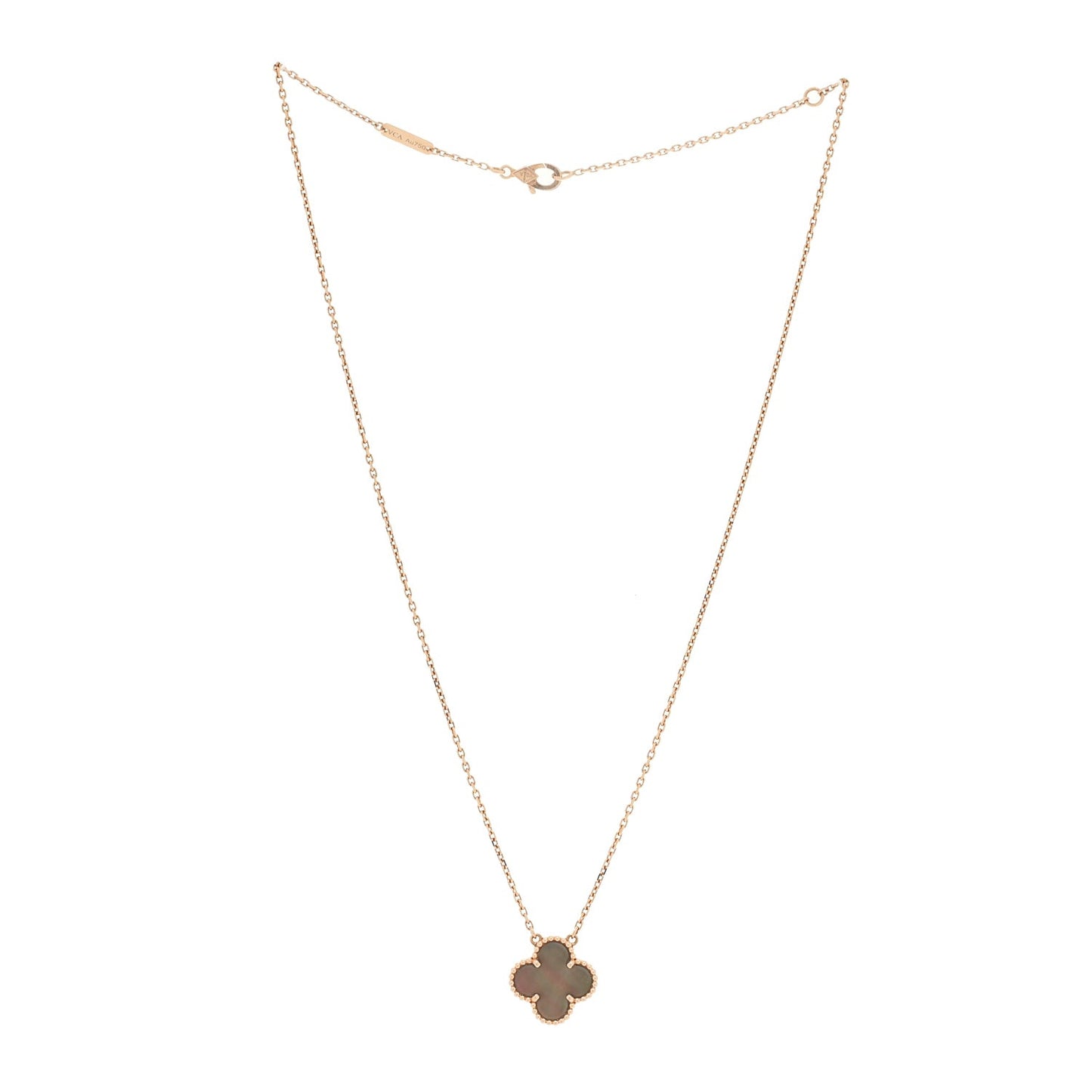 18K Rose Gold Gray Mother of Pearl Vintage Alhambra Pendant Necklace Grey