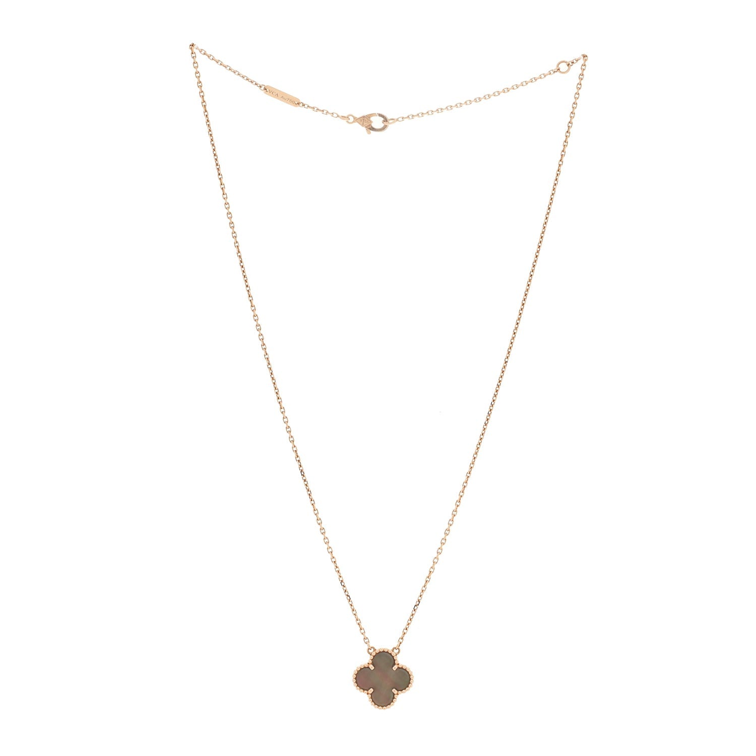 Van Cleef & Arpels 18K Rose Gold Gray Mother of Pearl Vintage Alhambra Pendant Necklace Grey 1 of 5