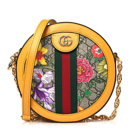 Gucci GG Supreme Monogram Flora Web Mini Ophidia Round Shoulder Bag Beige Multicolor Crop 1 of 9