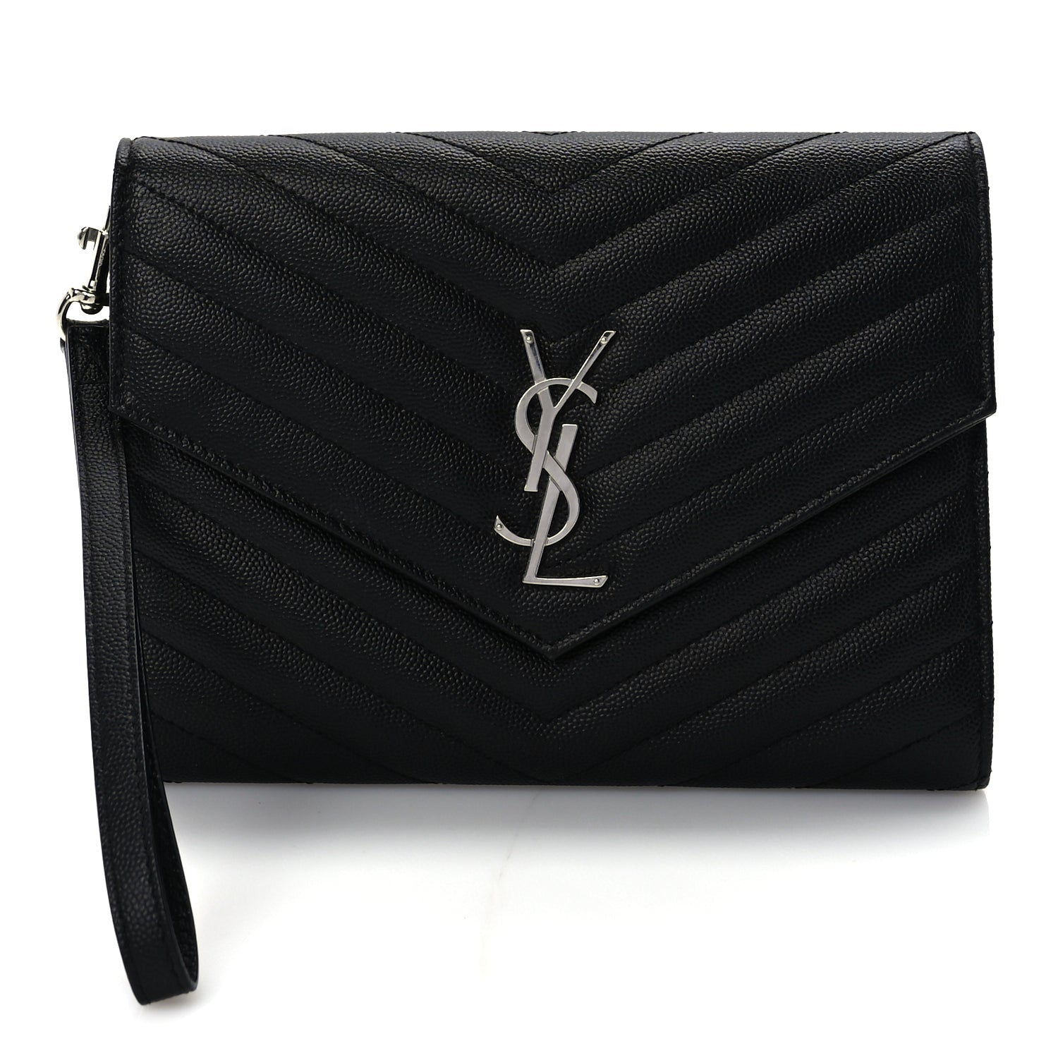 Saint Laurent Grain De Poudre Matelasse Chevron Monogram Envelope Clutch Black 1 of 8