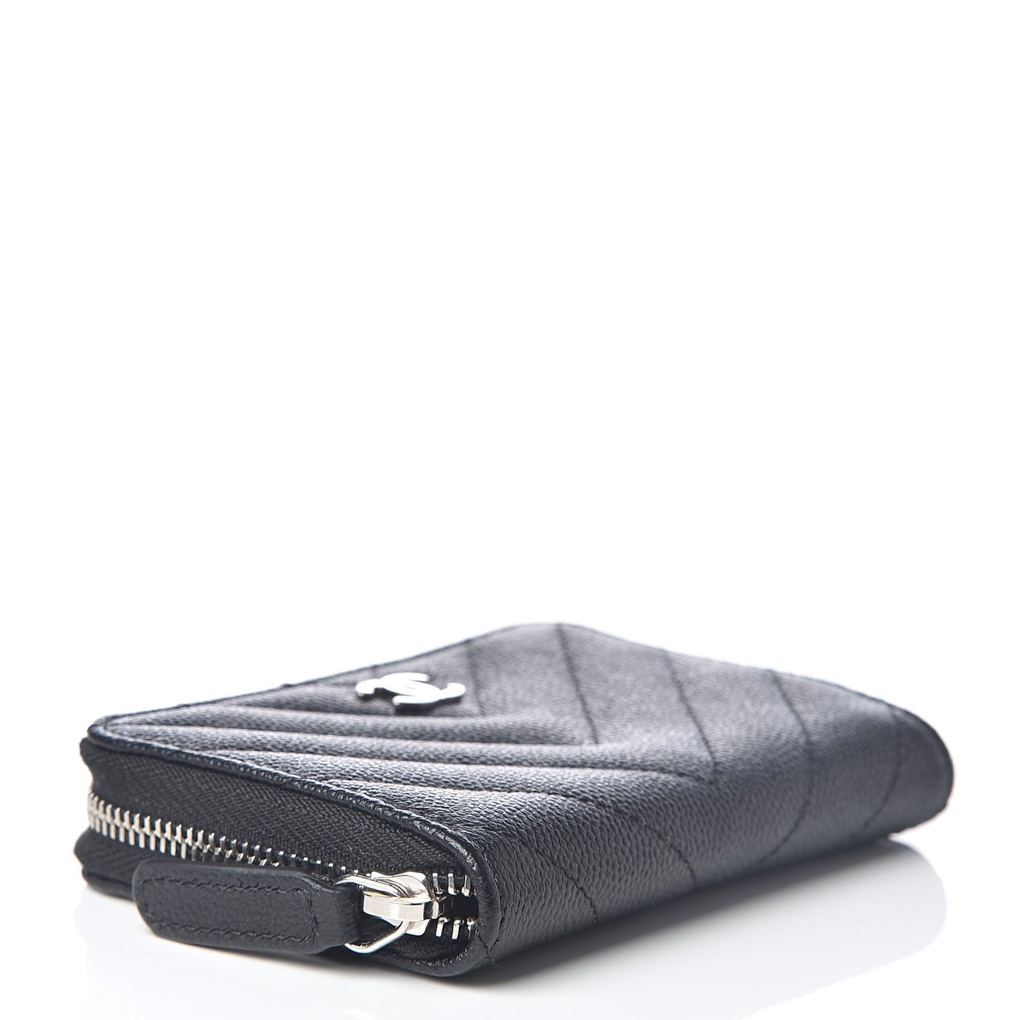 Caviar Chevron Quilted Zip Coin Purse Black