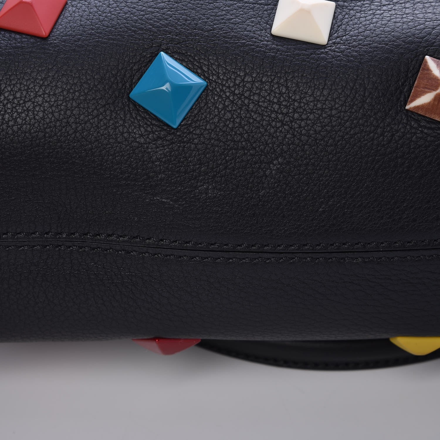 Fendi Calfskin Studded Small Drawstring Satchel Black Multicolor 9 of 10
