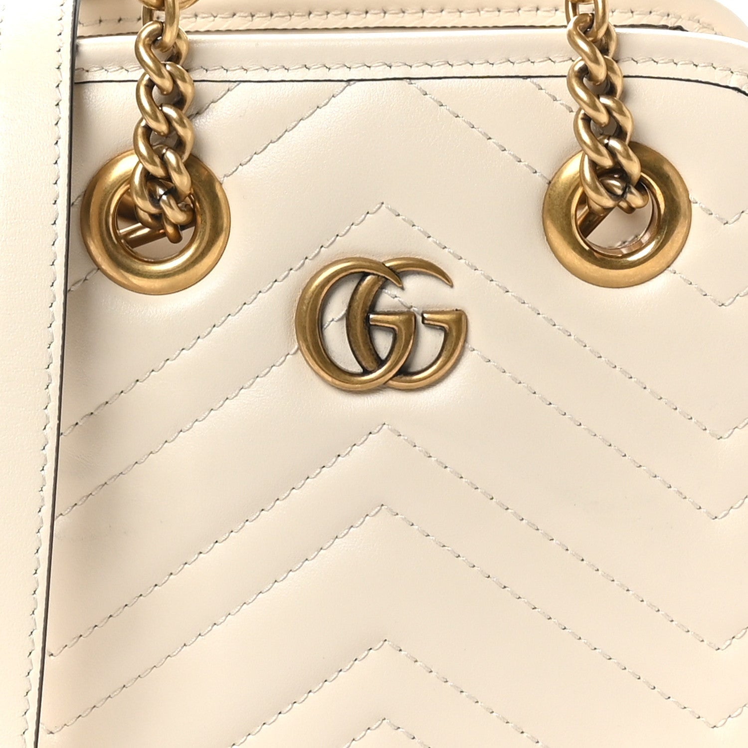 Gucci Calfskin Matelasse Chevron Mini GG Marmont Tote Mystic White 7 of 7
