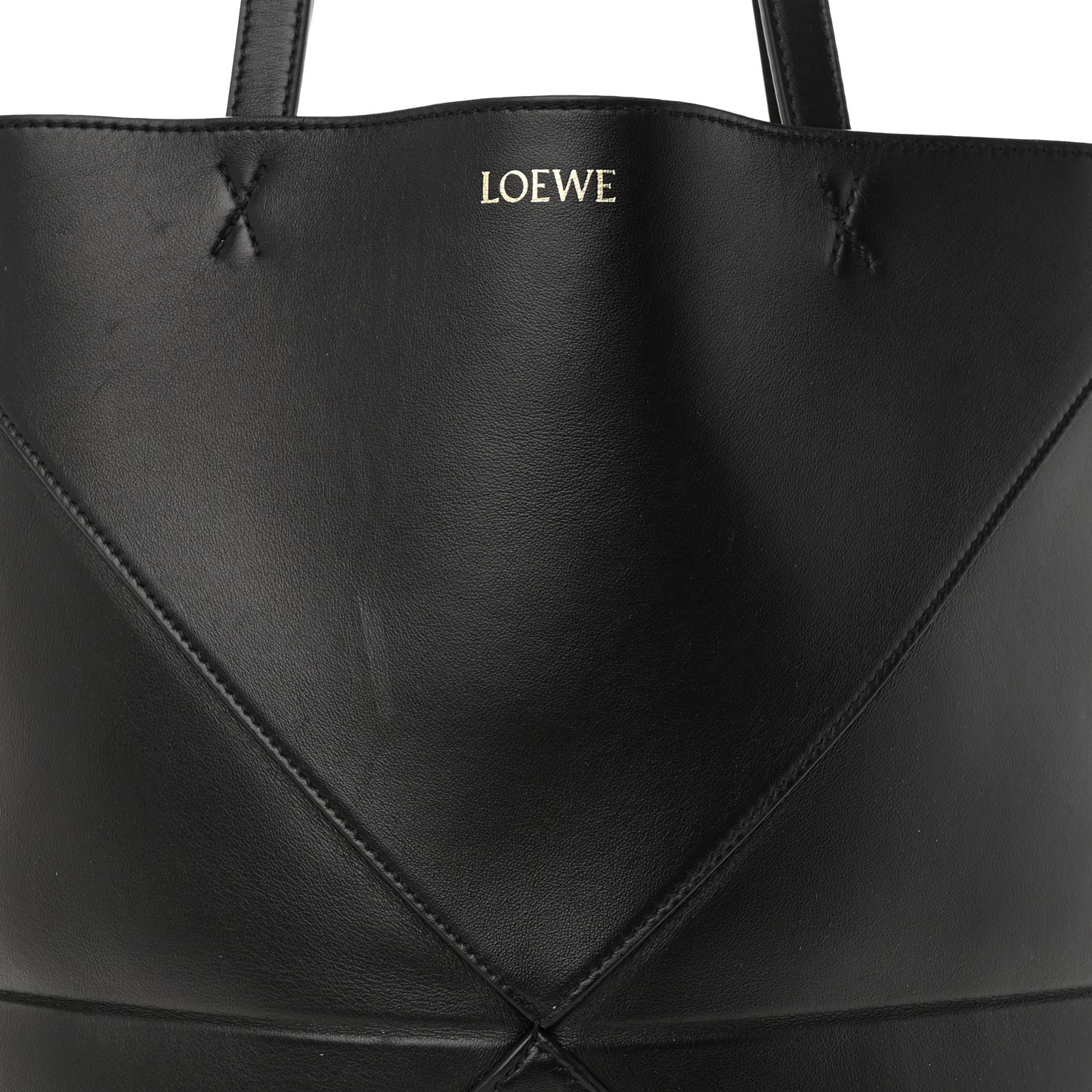 Shiny Calfskin Medium Puzzle Fold Tote Black