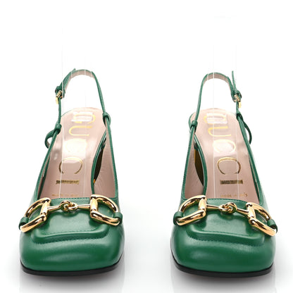 Gucci Malaga Kid Horsebit 75mm Slingback Pumps 36 New Shamarock 2 of 9