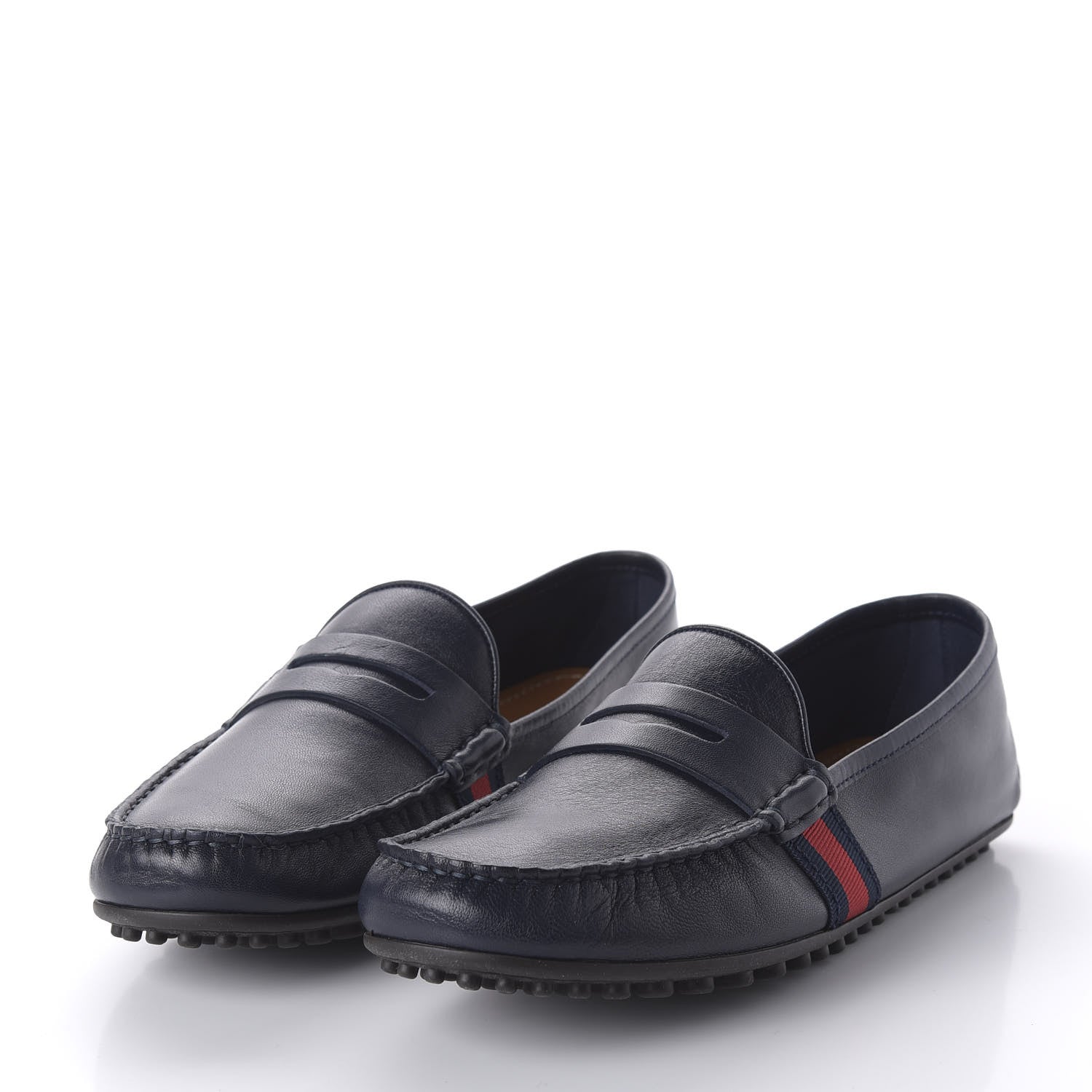 Gucci Nappa Web Mens Kanye Driver Loafers 7.5 Blue 3 of 9