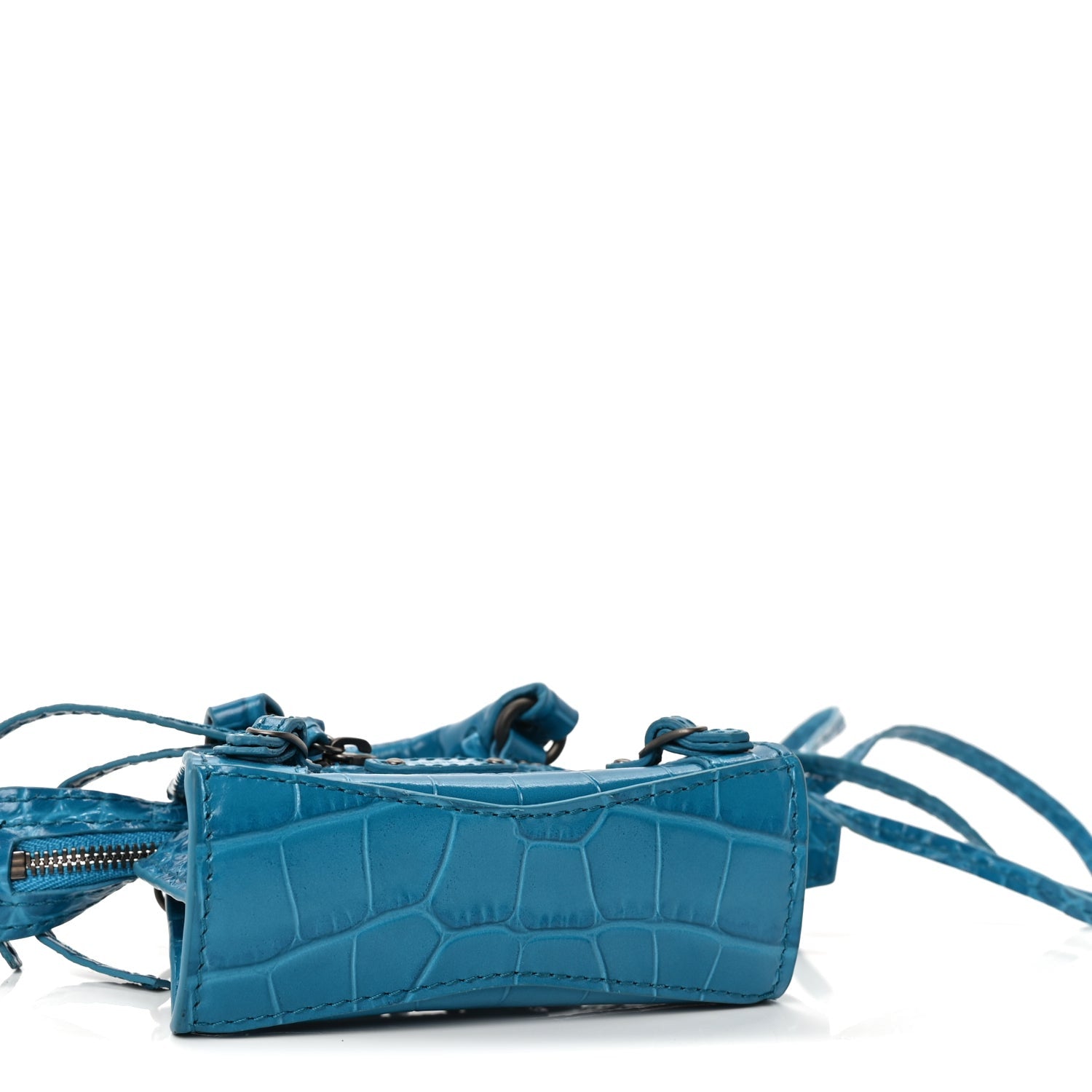 Balenciaga Extra Supple Calfskin Crocodile Embossed Neo Classic Silver Hardware Super Nano City Crossbody  Cyan 3 of 8